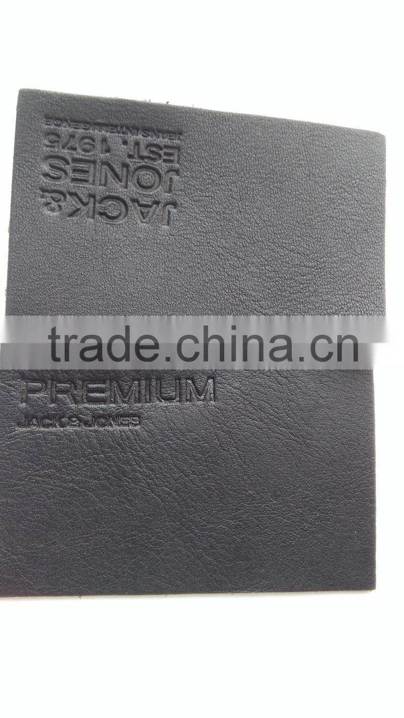 china factory custom real leather black leather label for jeans