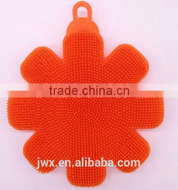 Orange soft silica body washing brush with flower shape