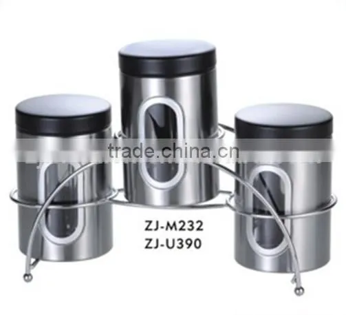 stainless steel 3pcs canister with rack