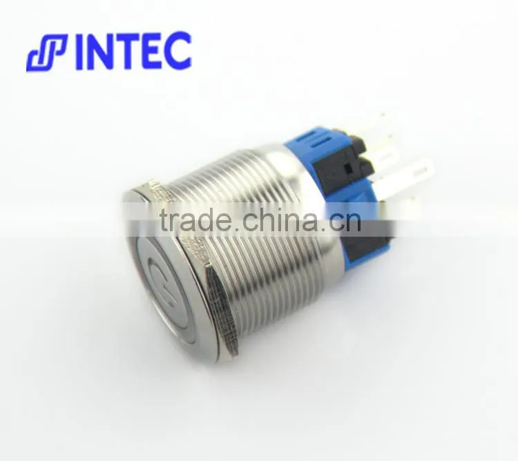 25mm metal switch, LED and latch switch, Power symbol lamp switch, stainless steel switch