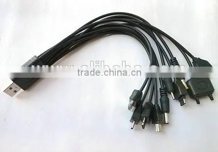 cheap customized pantone color multiple USB port charging cable, 10 in 1 multiple charging cable for smartphone