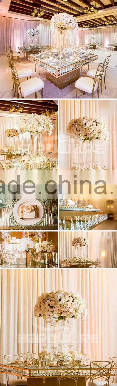 glass wedding table metal base dining table square banquet table