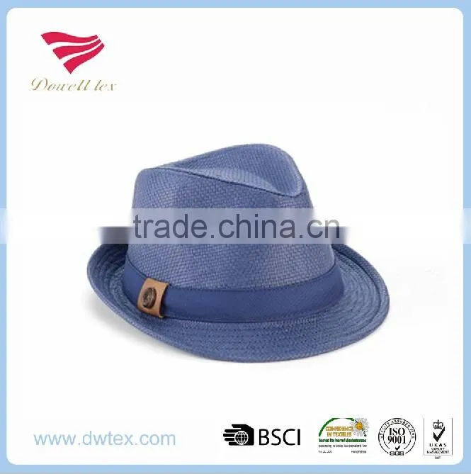 2016 Hot Sale Customaize 100%Paper Straw Fedora Blue Trilby Hat