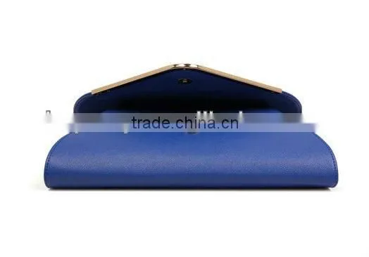 Stylish Blue Brand Plain PU Leather Envelope Clutch