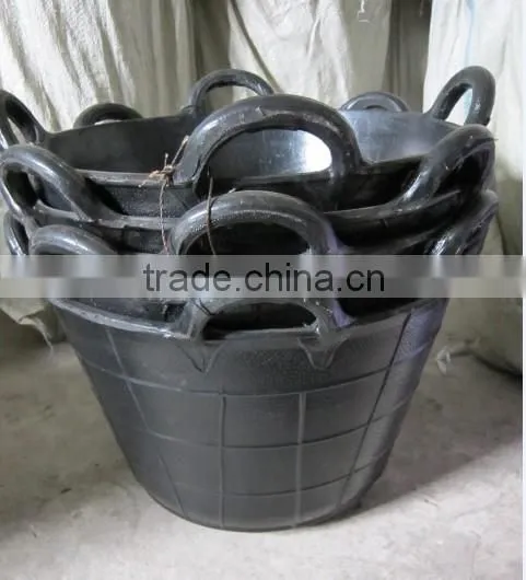 40L recycled rubber buckets,construction pails with 4 handles,Rubber basket
