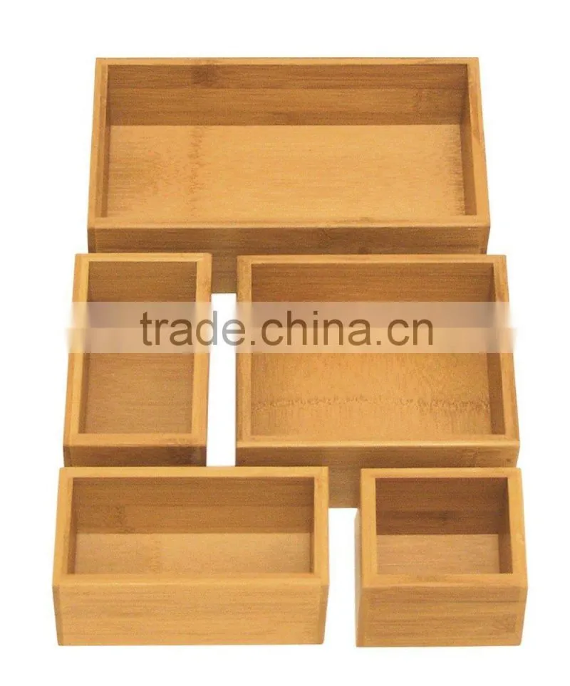 2015 Newest Bamboo Drawer Organizer Storage Kitchenware Stationery Boxes