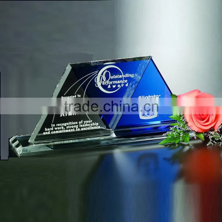 clear crystal diamond shape plaque design office gift with wood base
