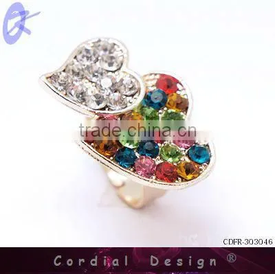 new wholesale fashion double heart rhinestone cheap ring