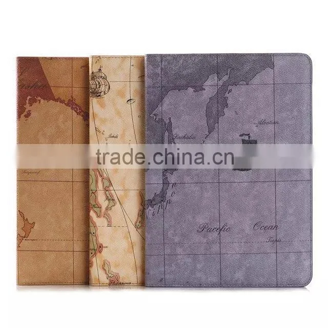 Fashion map leather wallet case for IPad air 2,For ipad 6 case and covers