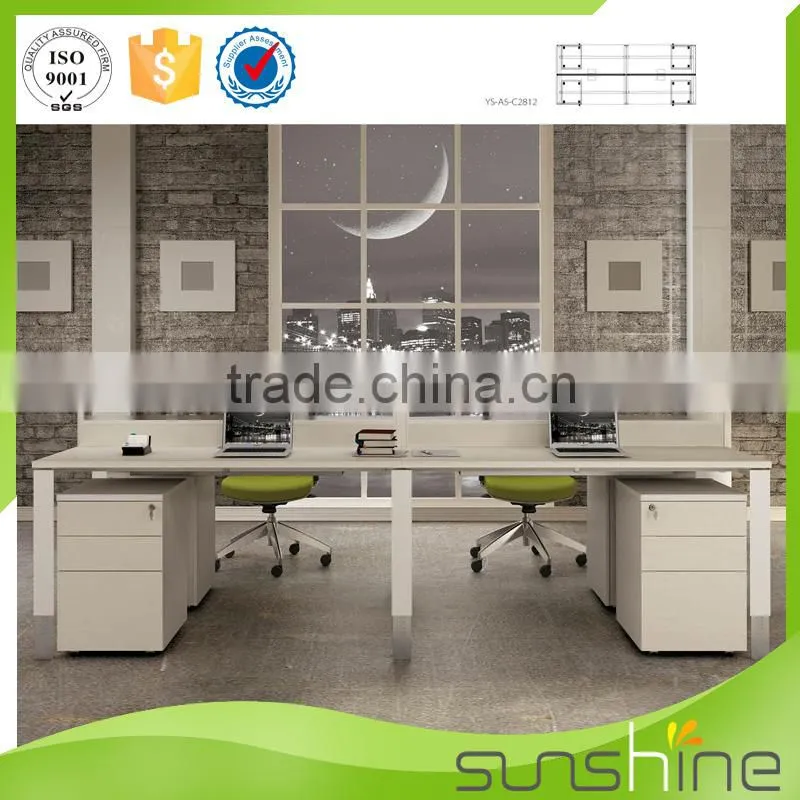 Latest Design Wooden Office Staff Desk For 4 Person L Shaped Office Partition Used MDF Workstation Modular