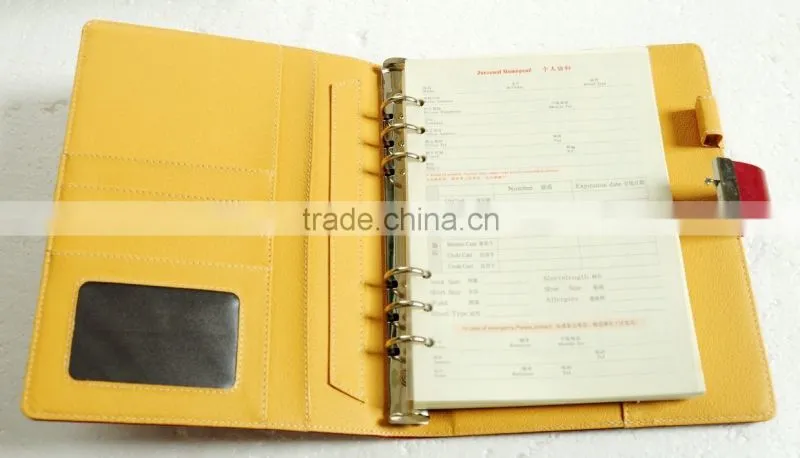 Bank/hotel promotional red imitation leather lock diary/planner with 6-ring binder