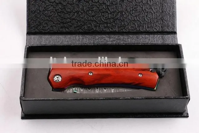 OEM Damascus steel pocket knife with survival rope