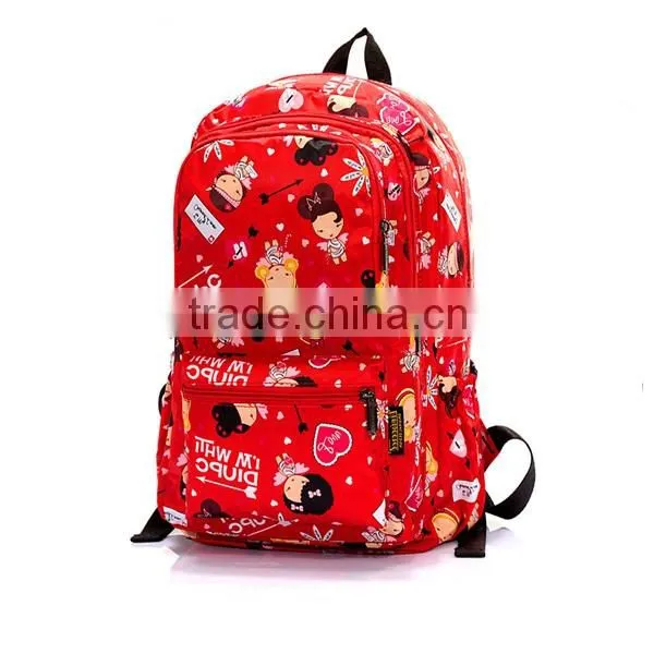 Manufacturer promotional cheap nylon fabric dot printing school girls backbag