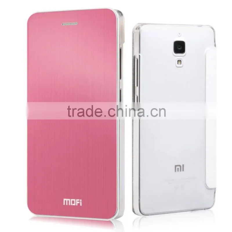 Brushed Aluminum Skin Folio Leather Case Cover for Xiaomi 4 MI4, for Xiaomi 4 case, New case for Xiaomi MI 4
