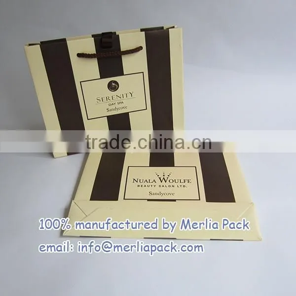 Beauty Salon White Kraft Paper Bag Day Spa Cream and Brown Stripe Bags