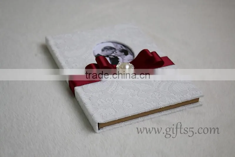 Elegant white lace wedding guest book wiht photo frame put your own photo on the book