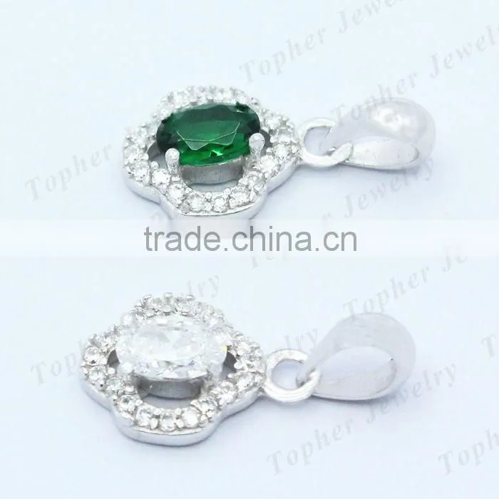 New Product Emerald with White Zircon fashion 925 silver jewelry Pendant
