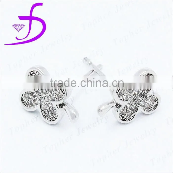 All kind of CZ available 925 sterling silver jewellery four leaf crystal stud earrings