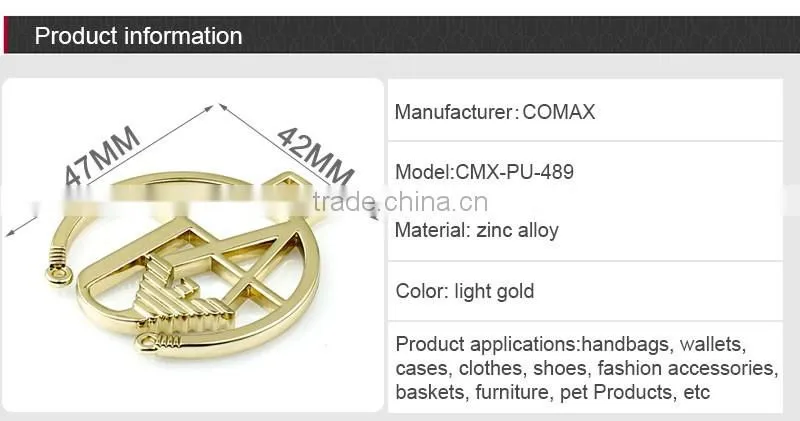 Hollowed metal brand designer handbags logo design with hanging hole