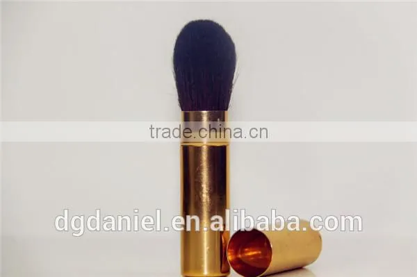 gold color kabuki brush with long handle powder brush Aluminum cylinder handlebrushed aluminum cosmetic brush