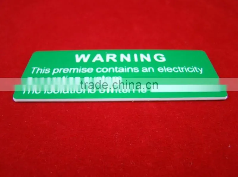 Warning engraving sign adhesive 3m abs boards