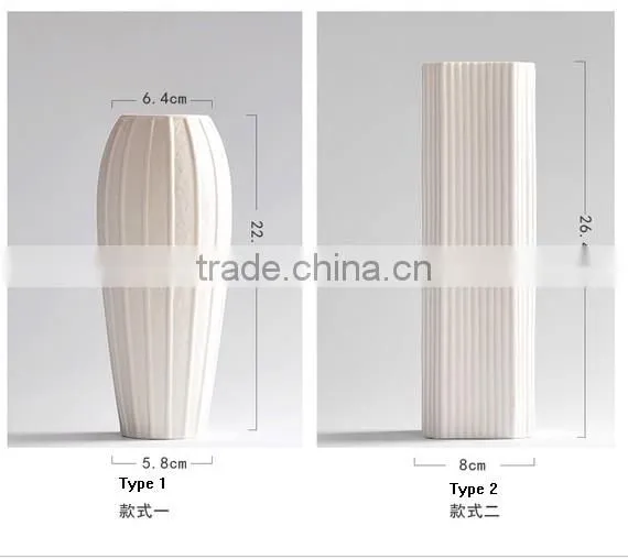 Wholesale home decoration stripe white ceramic flower vase