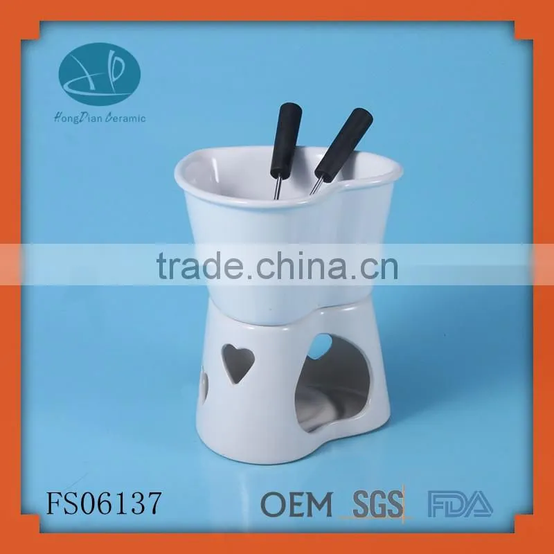 heart shape ceramic chocolate fondue set, cheese fondue set