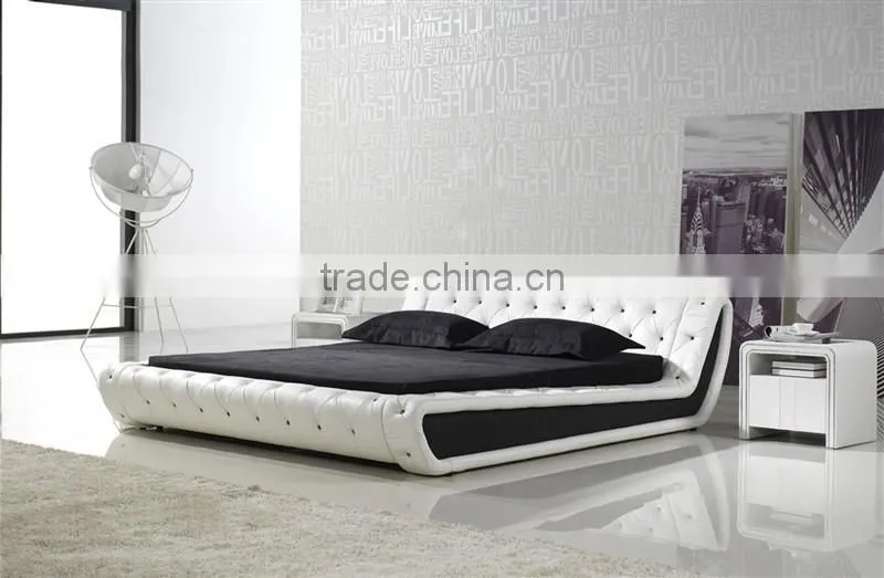 Luxury Arched Shape Black/White Leather Double Bed for Hotel