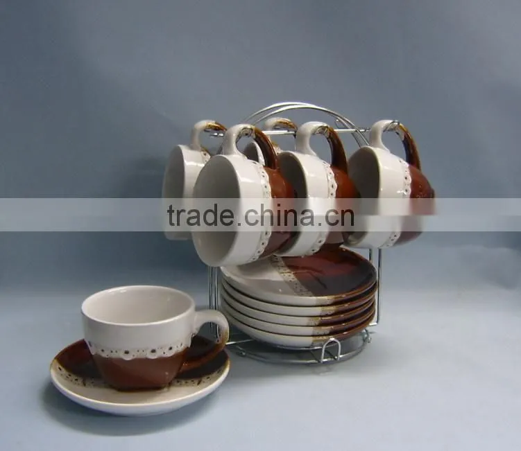 Customized set of 6 double glazed coffee mug sets with stand
