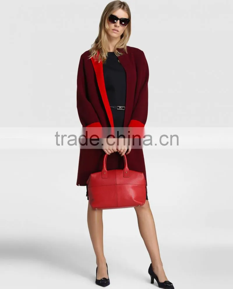 Women Long Sleeve Plain Color Red Long Coat Ladies Fashion Coat Wholesale Custom Clothing Hot Selling