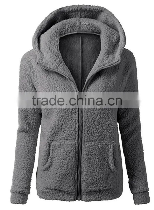 Women's Winter Autumn Clothing China Full Zip Lightweight Long Sleeve Zipper Up Teddy Sherpa Fleece Hoodie Sweatshirt Jackets