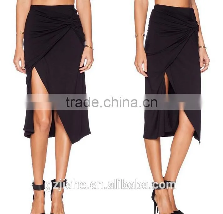 Elegant Lady Sexy Pencil Skirt Fold on Waist Fashion Midi Skirt Side Split Cut Out Slim Women Skirt