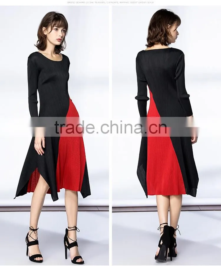 High elastic pleat asymmetrucal spring women dress