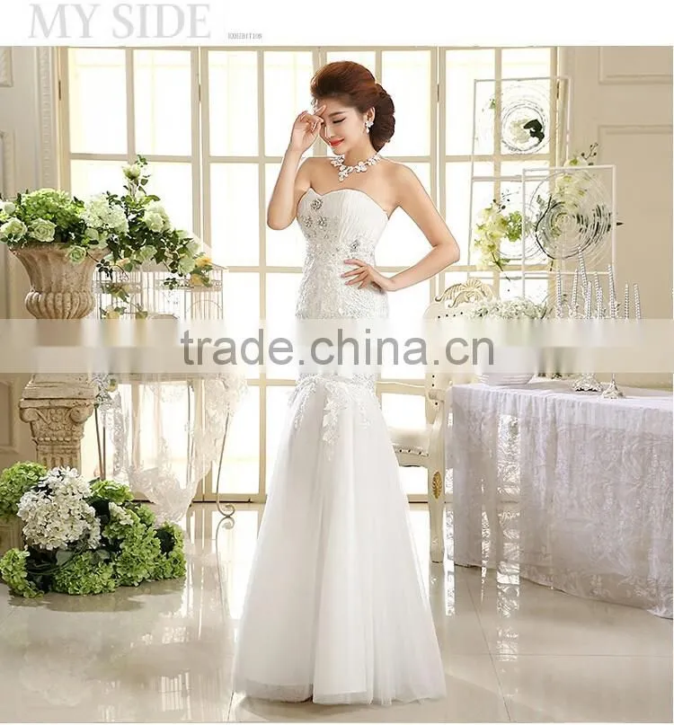 Wholesale price fishtail wedding dress with appliques designs