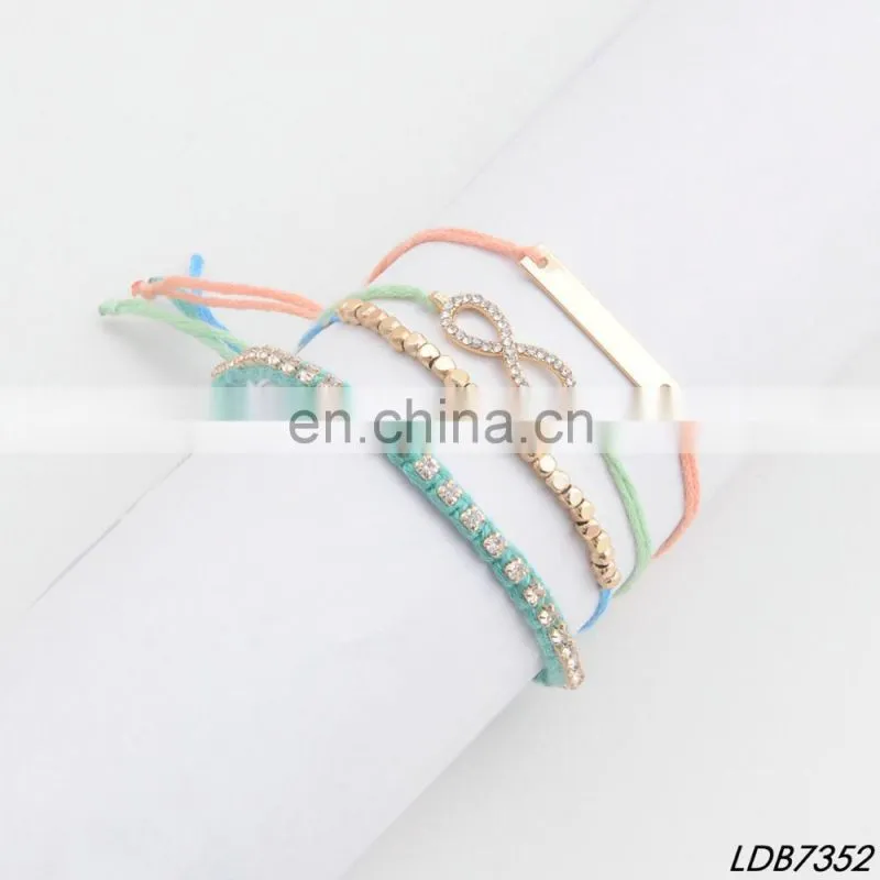 adjustable knot Handmade multistrand seed bead alloy pendant letters bar bracelets wax string weave bracelet