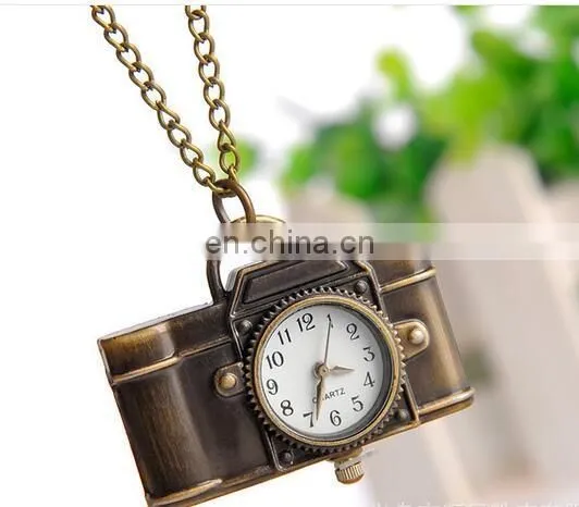 Pocket Watch Camera Pendant Necklace Quartz Antique Bronze Alloy Watch Long Chain Necklace birthday gift