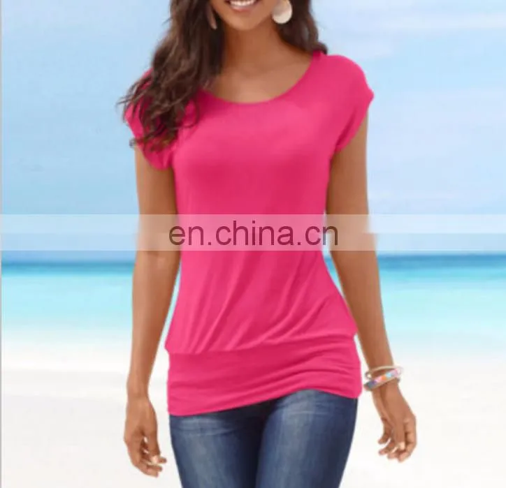 China Supplier Womens Short Sleeve T-Shirt Ladies Casual Loose Plain Tops Blouse