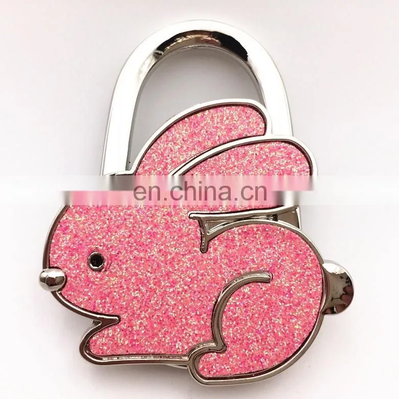 Wholesale rabbit shape foldable purse hanger/ bag hook with glitter