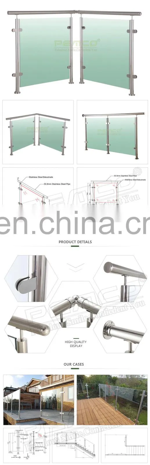 New product Glass balustrades 50x50mm deck railing
