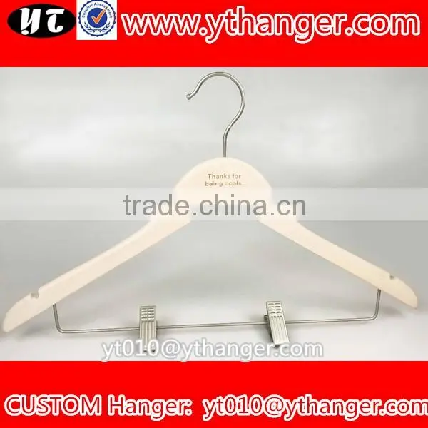 YY0524 women or men flat wooden suit hanger with trousers clips