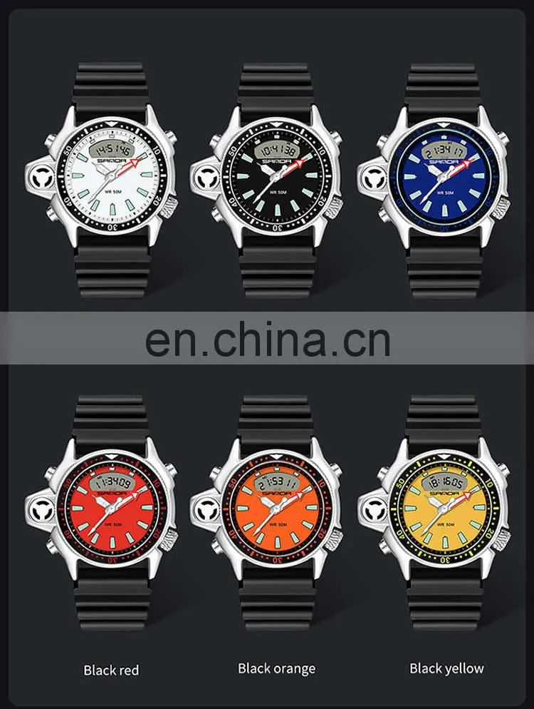 Sanda 3008 New Retro Men Digital Wristwatch Clock Luminous Chronograph Designer Brand Watches