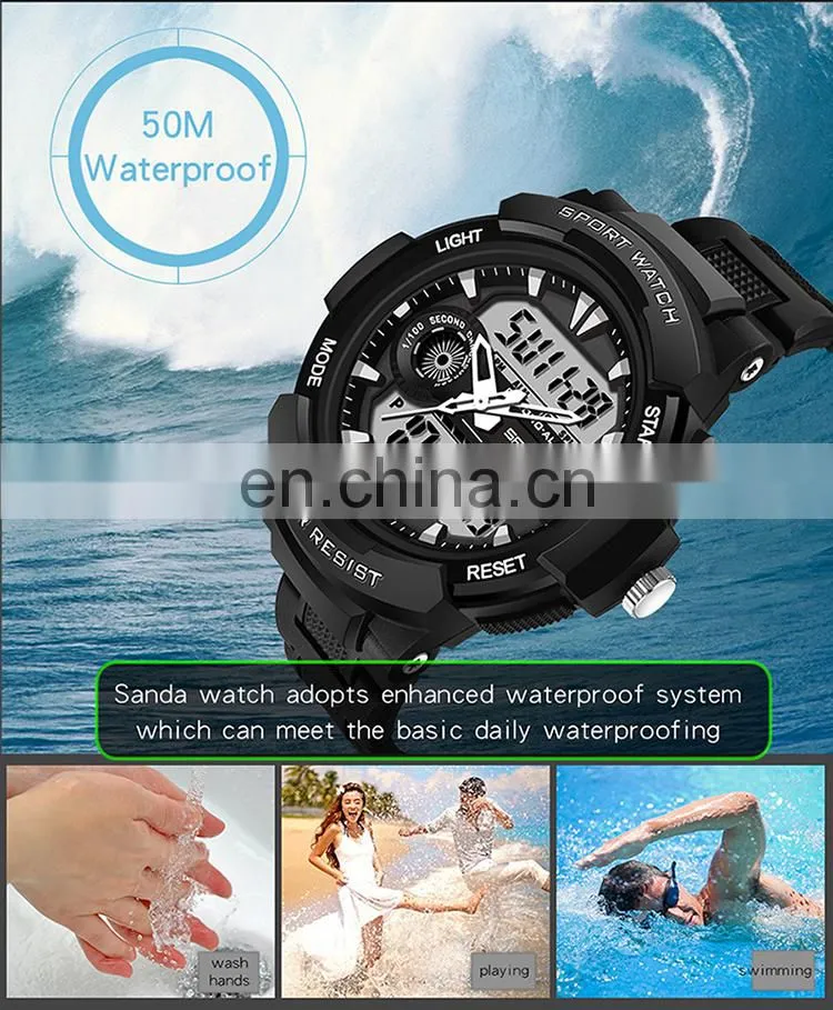 Sanda 6002 New Analogue LED Mens Watches Chrono Luminous Water Proof Sport Men Digital Watch