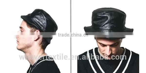 Men designer funny black leather bucket hats