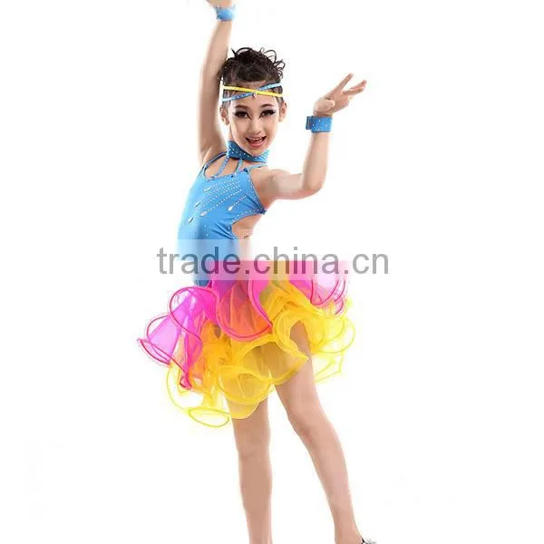 High level kids professional competition latin dance costume for girls Bright drill tassel Latin dance skirt