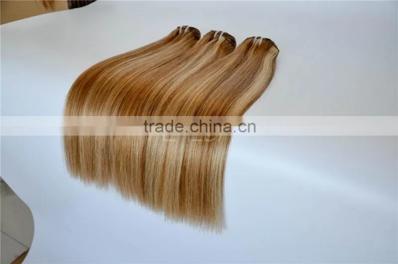 Double drawn 100% human hair honey brown weave
