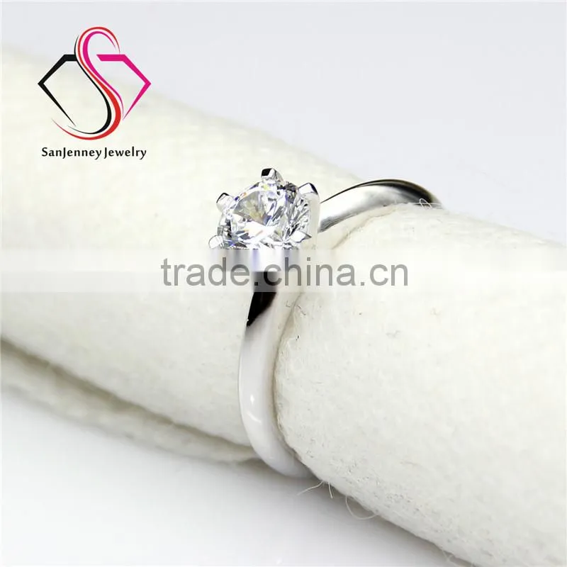 Round Cut Moissanite 6 Prong Solitaire 1 Carat 6.5mm Center 14k White Yellow Gold Diamond Engagement Ring