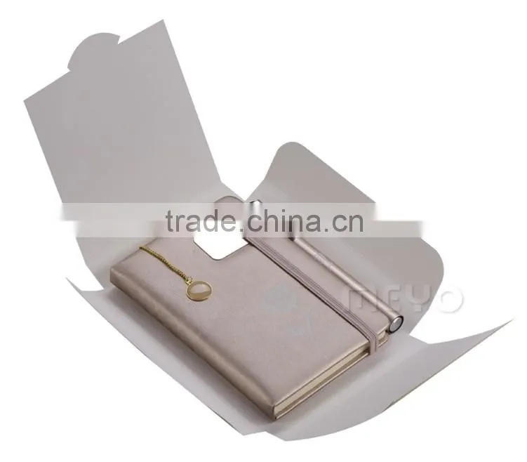 PU notebook rubber bans thin metal bookmark clamp steel pen gift set
