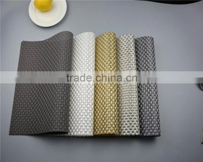 High quality 45*30cm PVC silver woven mesh placemat 8*8 gold color placemat table mat runner dining mat