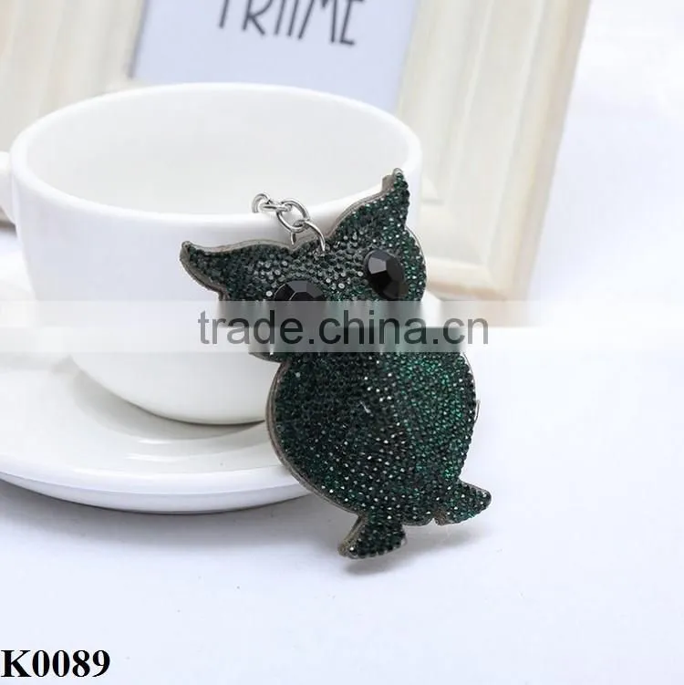 Cute Owl Crystal Charm Purse Handbag Car Key Keyring Keychain Dark Green Keychain K0089