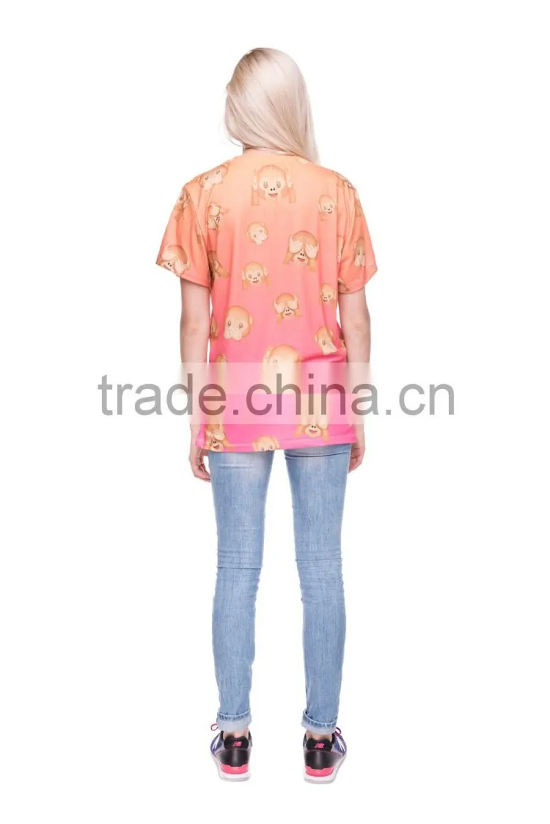 Online Shopping New Design 3D Print Emoji Monkey Orange Custom Grils T-shirt